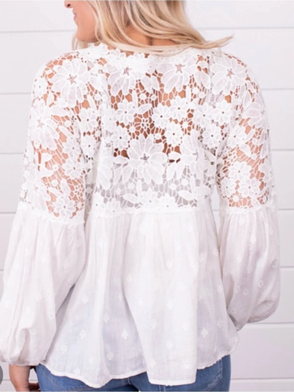 Free People Lina Lace White Blouse Size Medium